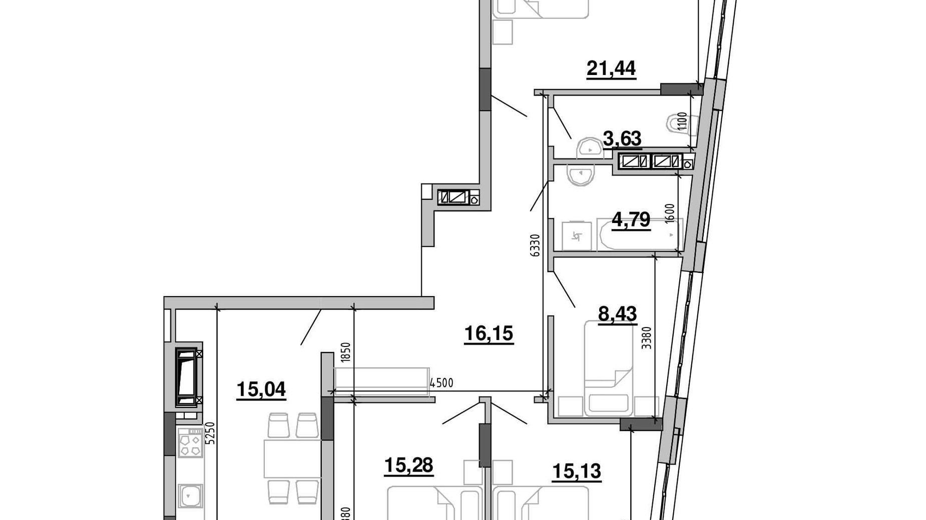 Планування 5-кімнатної квартири в ЖК Містечко Підзамче 103.43 м², фото 591789