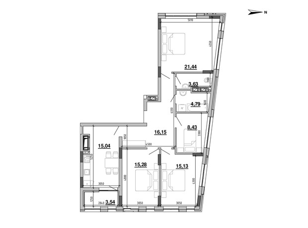 ЖК Містечко Підзамче: планировка 5-комнатной квартиры 103.43 м²