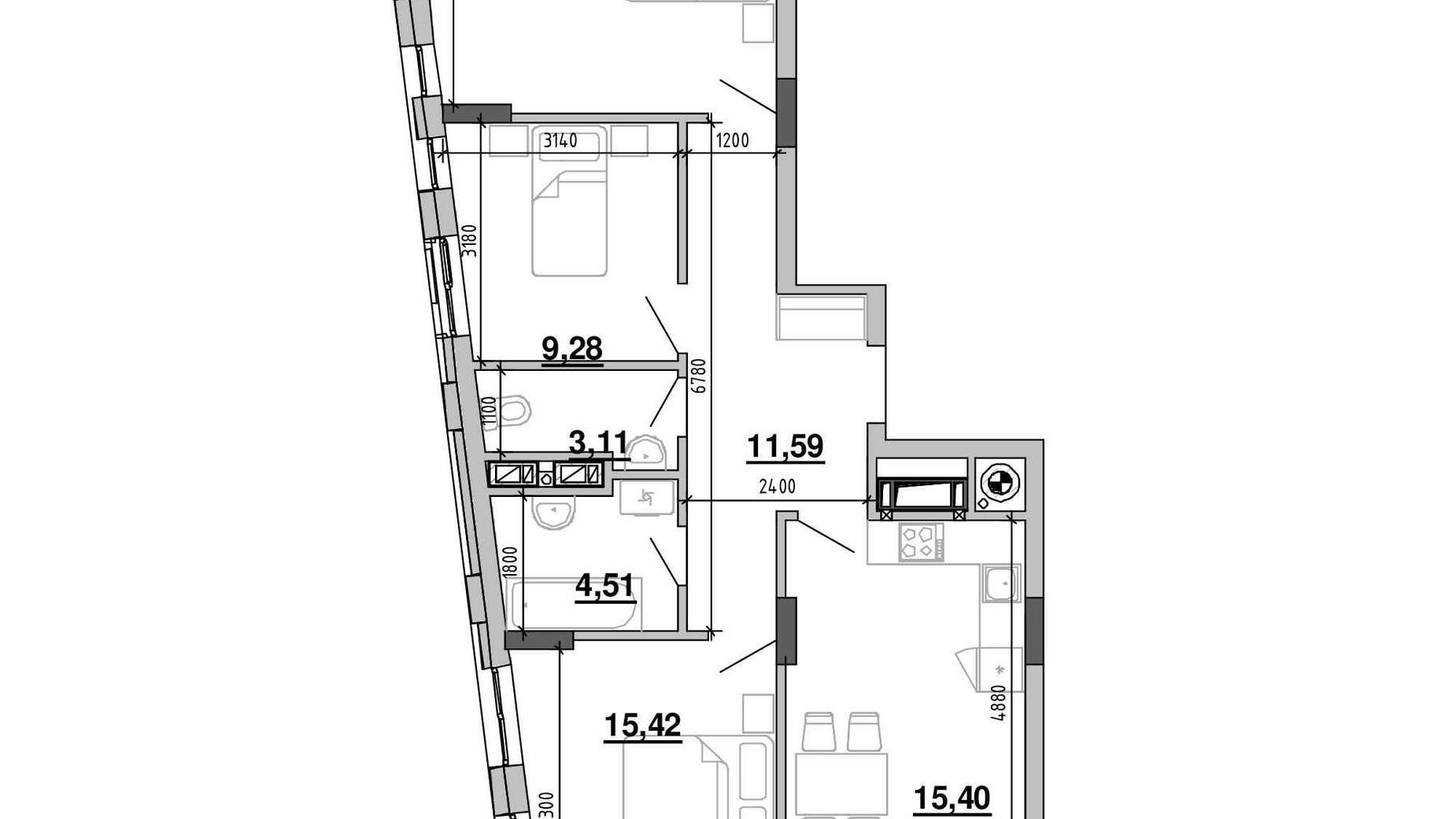 Планировка 3-комнатной квартиры в ЖК Містечко Підзамче 85.52 м², фото 591790