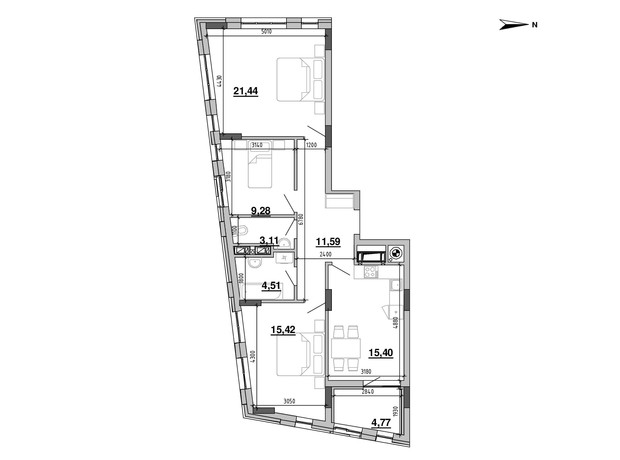 ЖК Містечко Підзамче: планировка 3-комнатной квартиры 85.52 м²