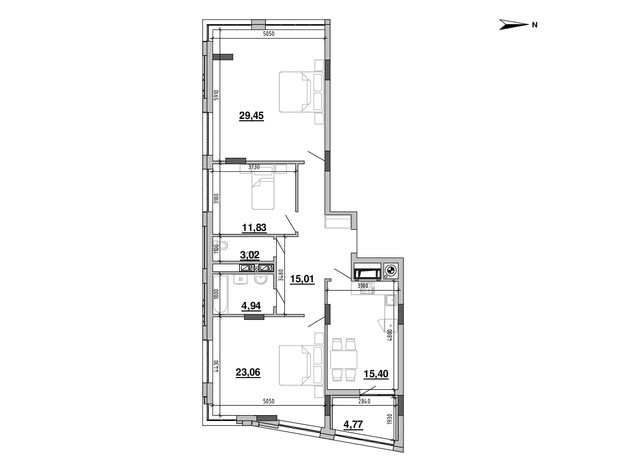 ЖК Містечко Підзамче: планування 3-кімнатної квартири 107.48 м²