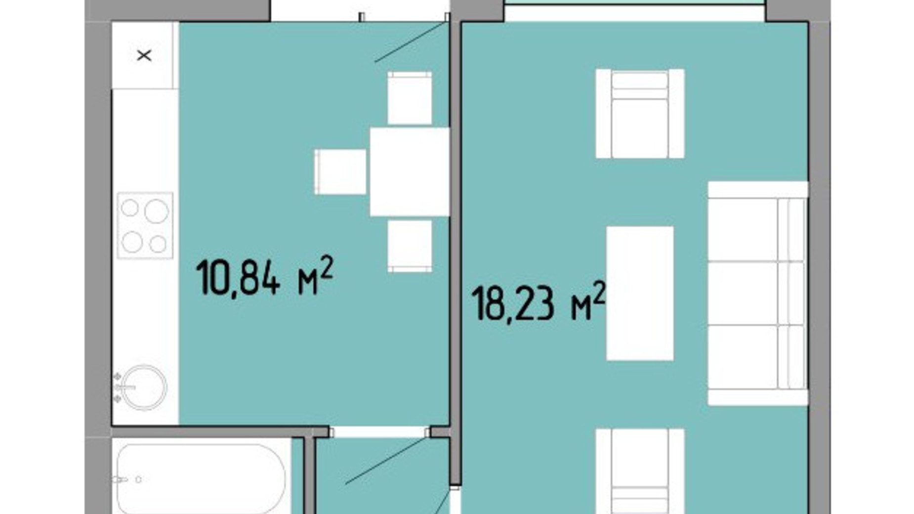 Планировка 1-комнатной квартиры в ЖК Акварель 2 39.2 м², фото 592030