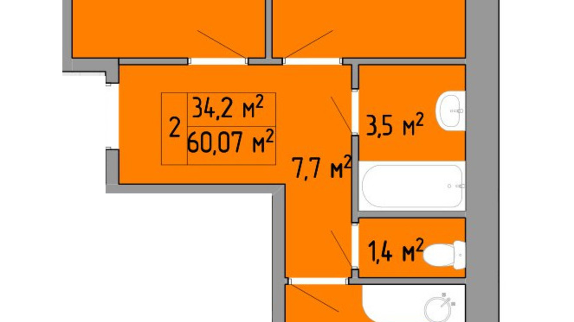 Планировка 2-комнатной квартиры в ЖК Акварель 2 61.3 м², фото 592033