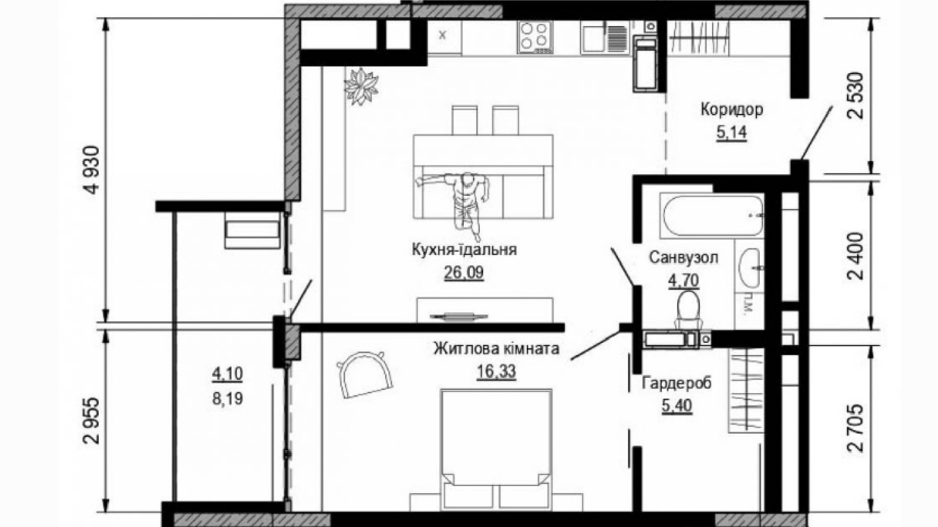 Планировка 1-комнатной квартиры в ЖК Pusha house 61.7 м², фото 592604