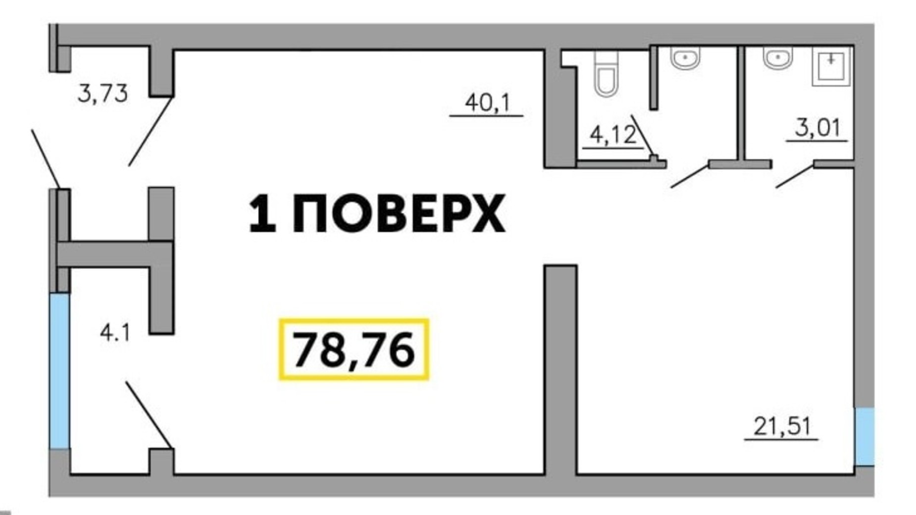 Планировка помещения в ЖК Парковый квартал 3 78.76 м², фото 592641