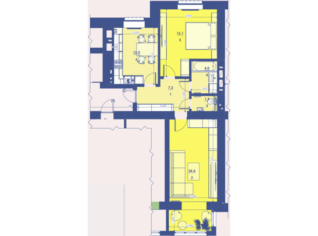 ЖК Great House: планировка 2-комнатной квартиры 65.4 м²