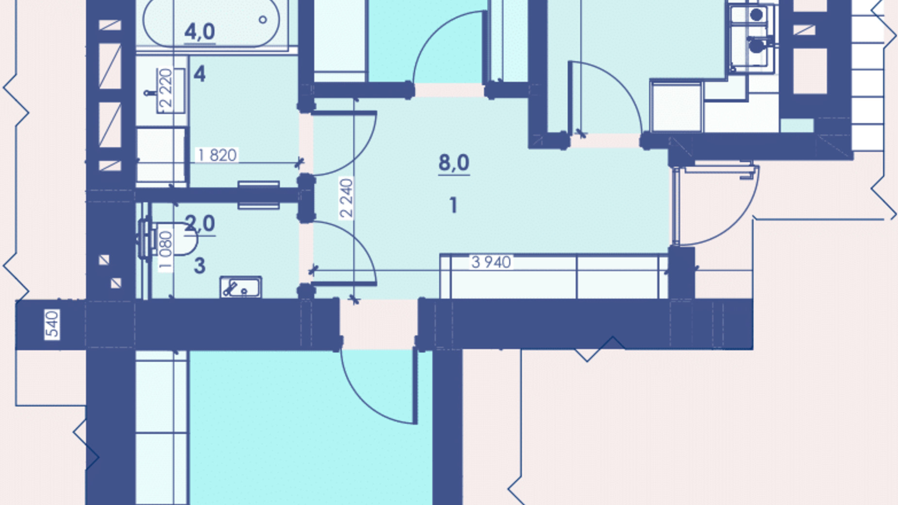 Планування 2-кімнатної квартири в ЖК Great House 65.2 м², фото 592745