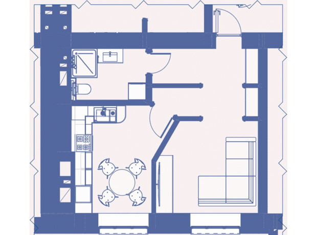 ЖК Great House: планування 1-кімнатної квартири 34.9 м²