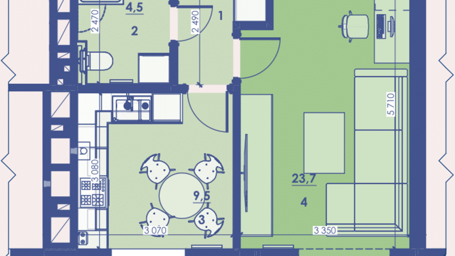 Планування 1-кімнатної квартири в ЖК Great House 40.9 м², фото 592748