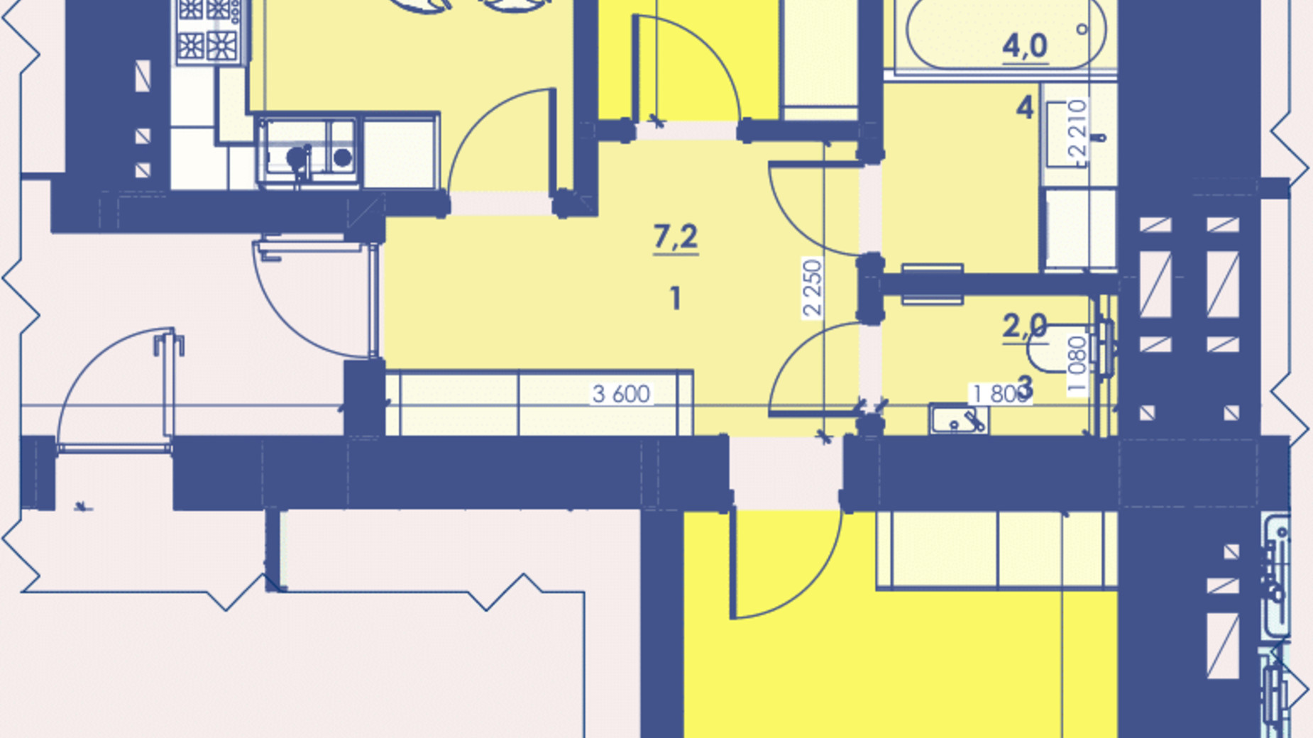 Планування 2-кімнатної квартири в ЖК Great House 63.8 м², фото 592749