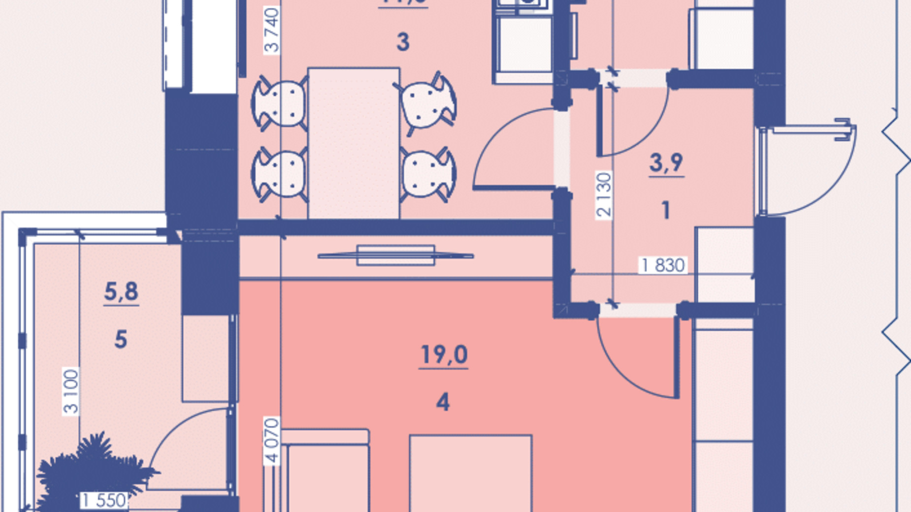 Планировка 1-комнатной квартиры в ЖК Great House 44.2 м², фото 592763