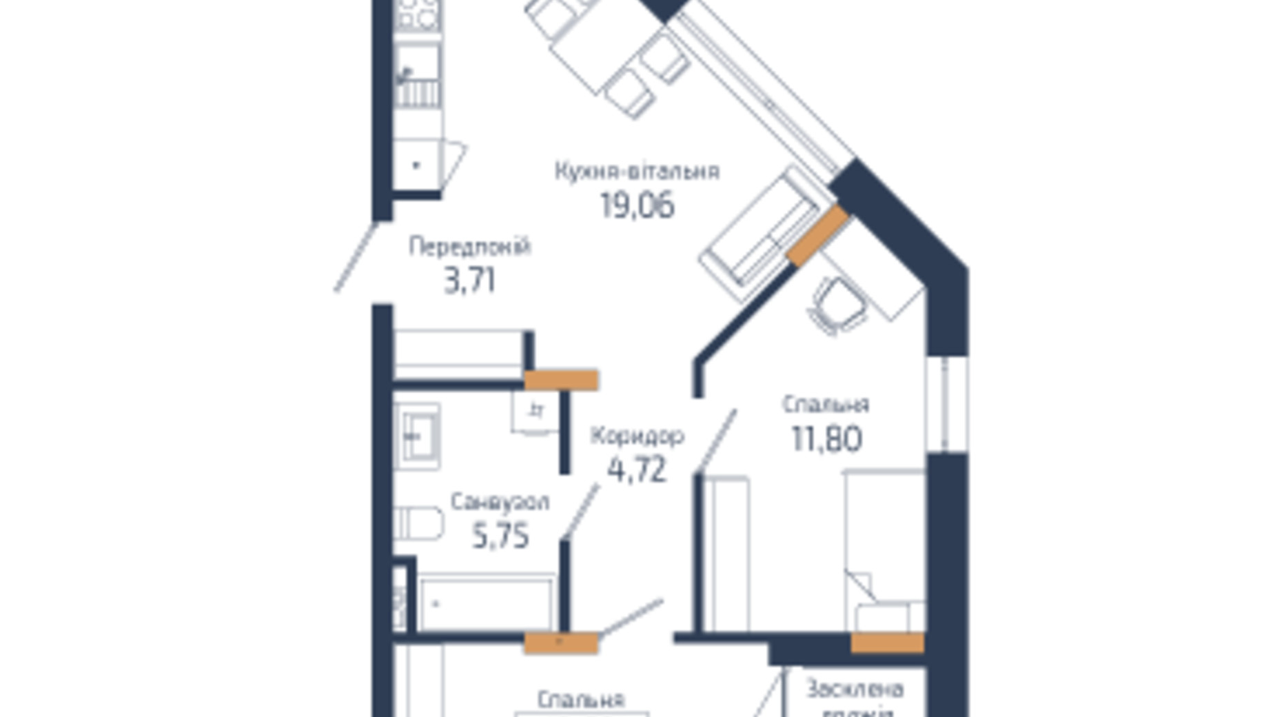 Планування 2-кімнатної квартири в ЖК N69 Residents 61.38 м², фото 592777