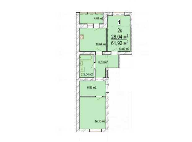ЖК Friendly: планировка 2-комнатной квартиры 61.92 м²