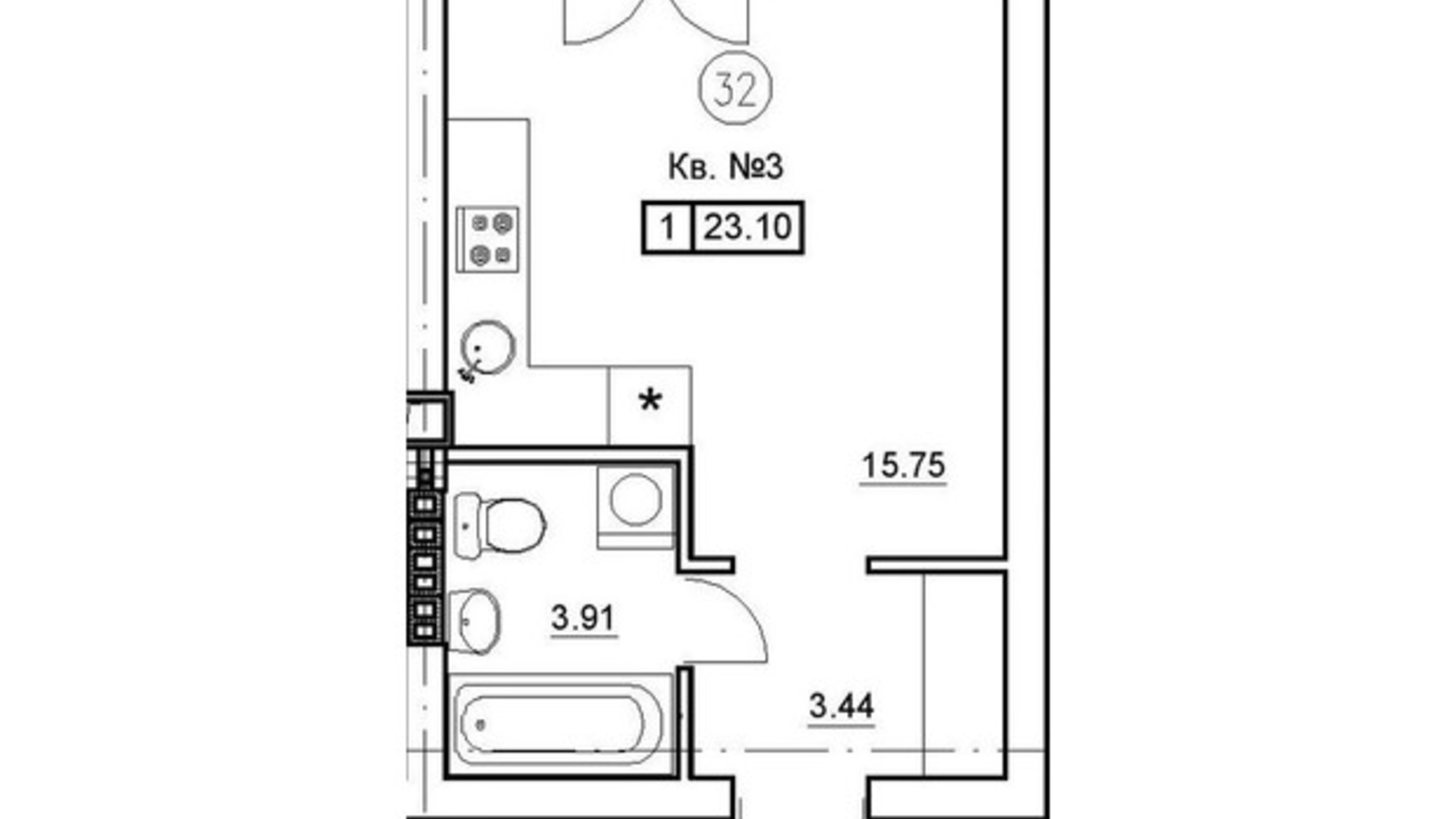 Планировка квартиры студии в ЖК Комфортный городок 23.1 м², фото 592958