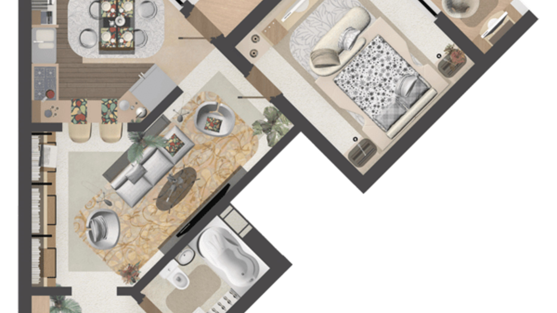 Планування 1-кімнатної квартири в ЖК Бірюза 65.8 м², фото 592965