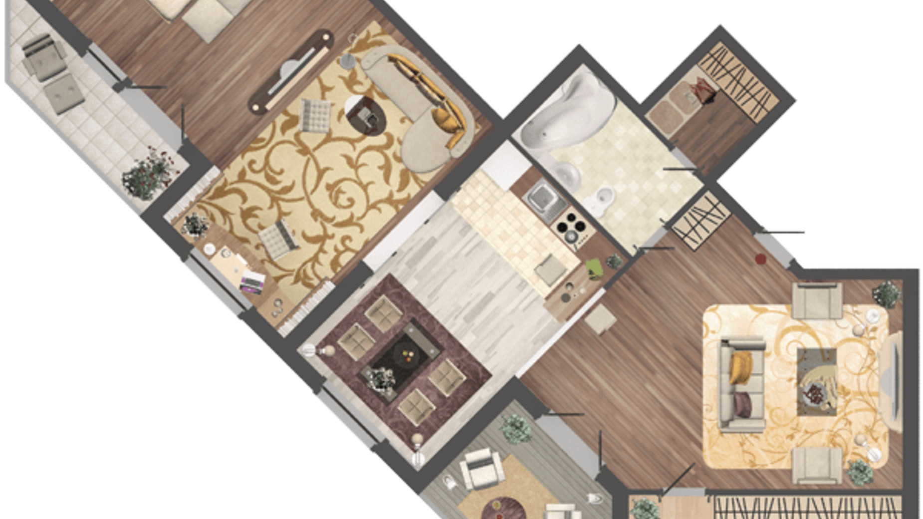 Планировка 2-комнатной квартиры в ЖК Бирюза 93.3 м², фото 592967