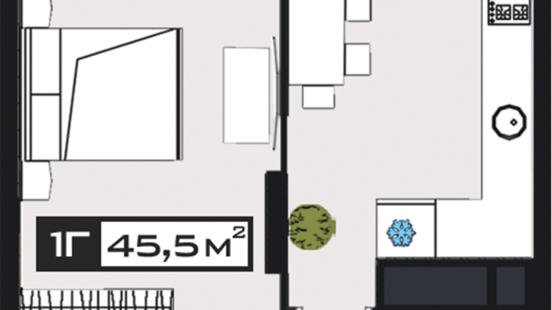 Планировка 1-комнатной квартиры в ЖК Peyot 45.5 м², фото 592971