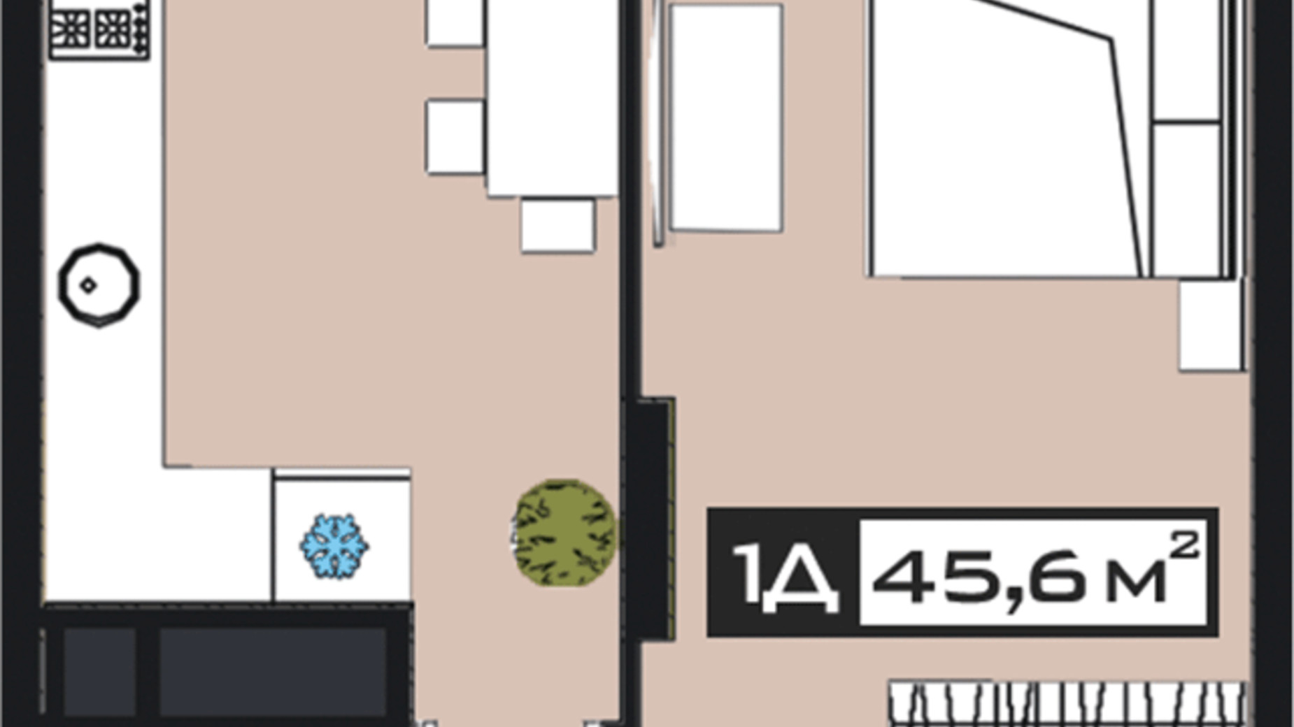 Планировка 1-комнатной квартиры в ЖК Peyot 45.6 м², фото 592972