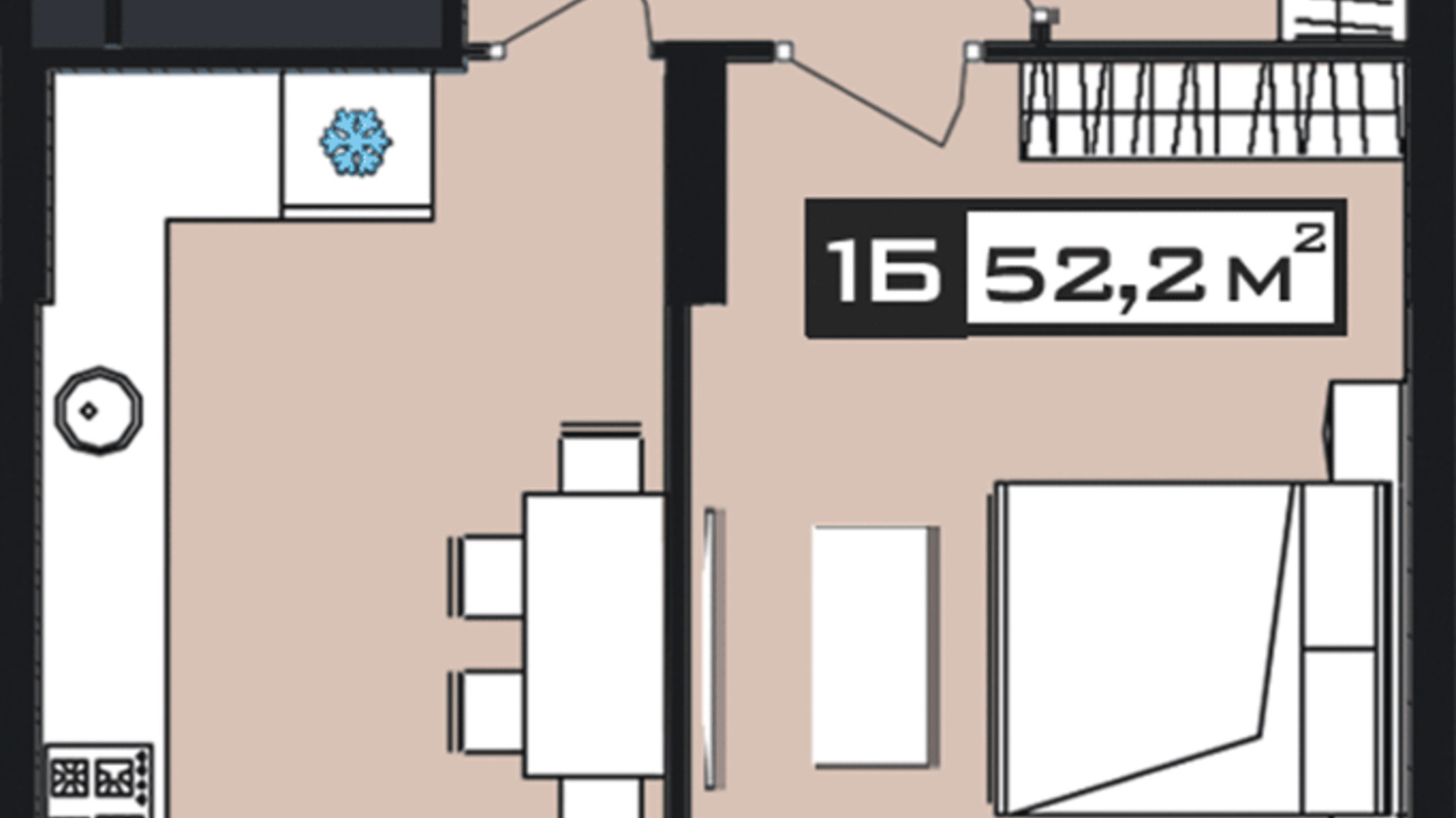 Планування 1-кімнатної квартири в ЖК Peyot 52.2 м², фото 592973