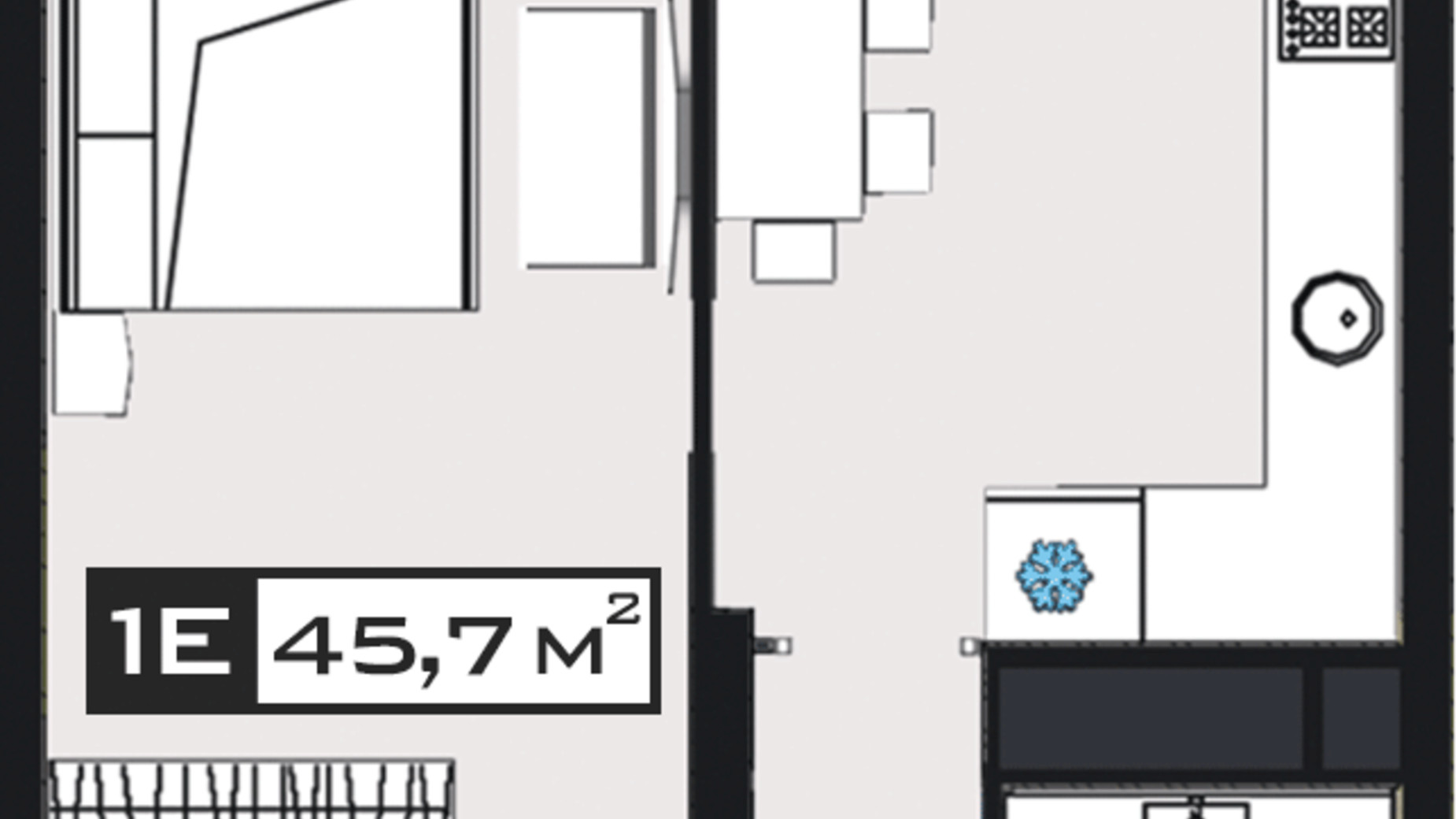 Планировка 1-комнатной квартиры в ЖК Peyot 45.7 м², фото 592975