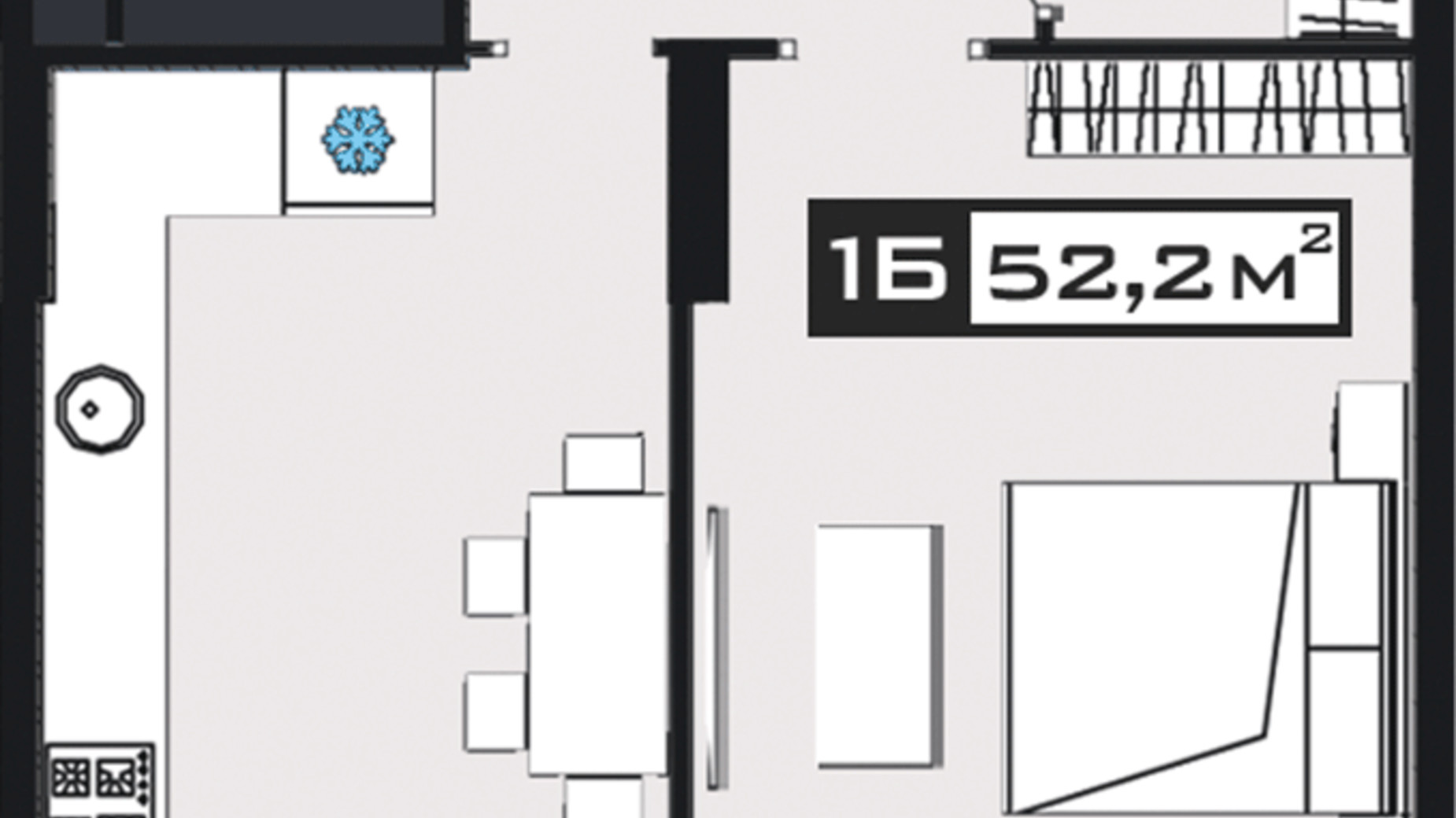 Планування 1-кімнатної квартири в ЖК Peyot 52.2 м², фото 592979