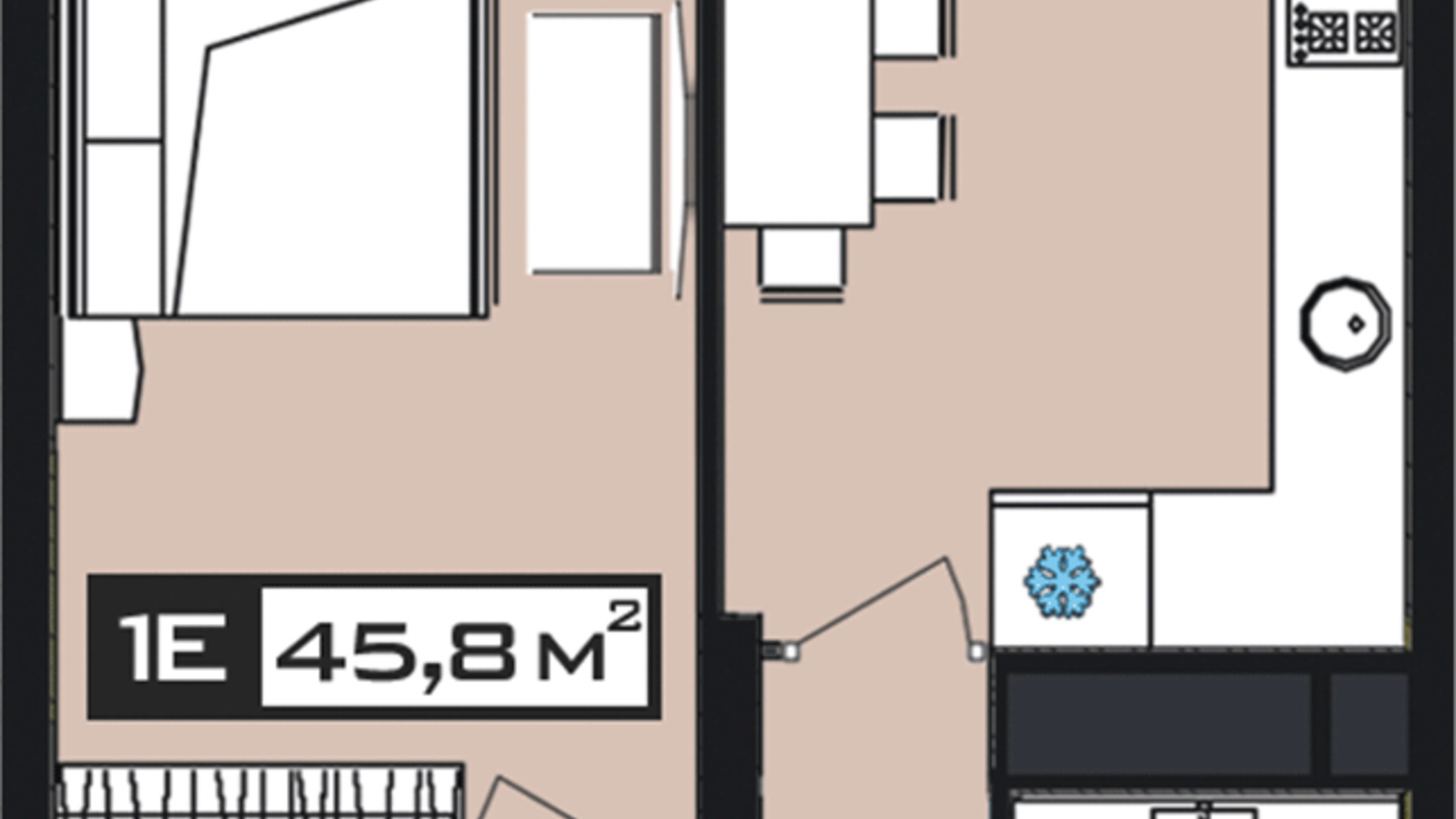 Планування 1-кімнатної квартири в ЖК Peyot 45.8 м², фото 592982