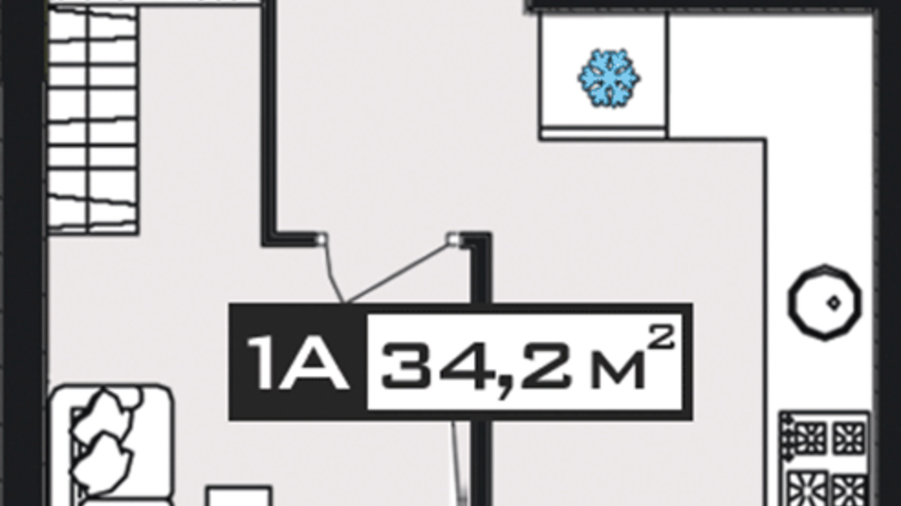 Планировка 1-комнатной квартиры в ЖК Peyot 34.2 м², фото 592985