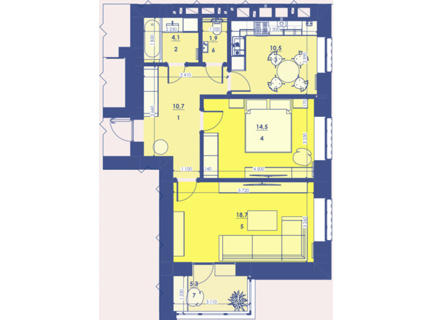 ЖК Great House: планировка 2-комнатной квартиры 65.3 м²