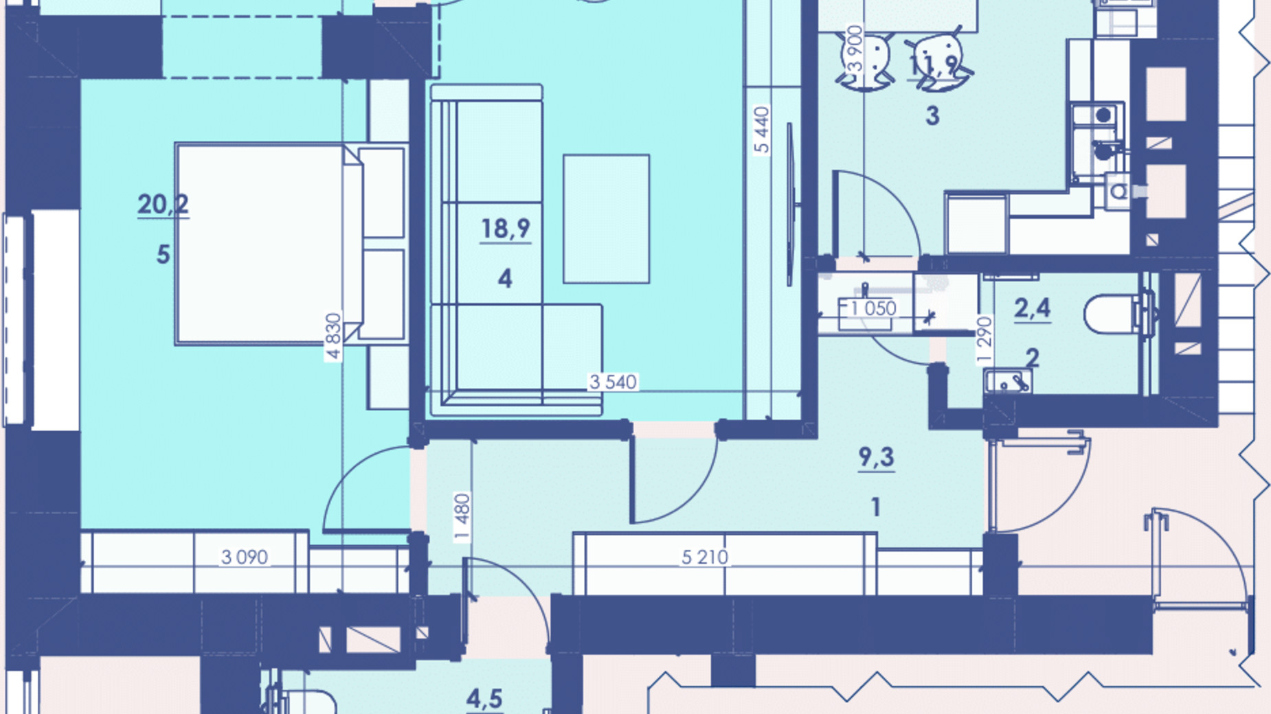 Планування 2-кімнатної квартири в ЖК Great House 66.5 м², фото 593331