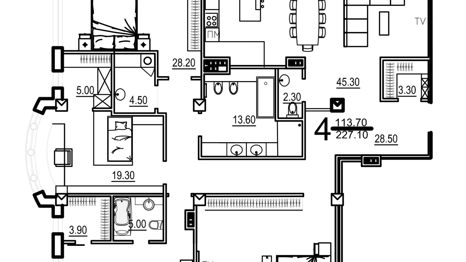 Планировка 4-комнатной квартиры в Клубный дом Biarritz 227 м², фото 593789