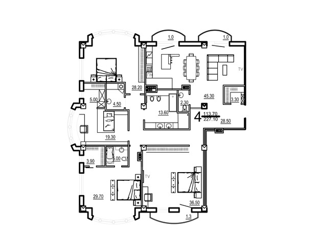 Клубный дом Biarritz: планировка 4-комнатной квартиры 227 м²