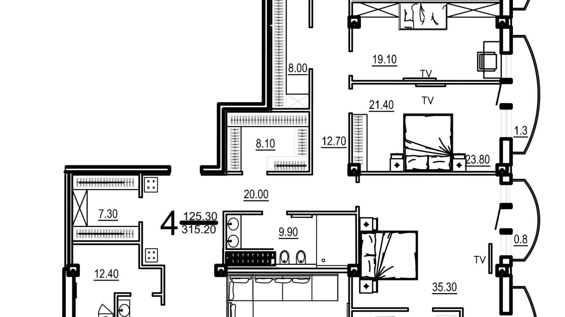 Планировка 4-комнатной квартиры в Клубный дом Biarritz 313 м², фото 593790