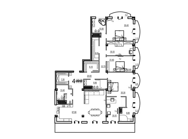 Клубний будинок Biarritz: планування 4-кімнатної квартири 313 м²