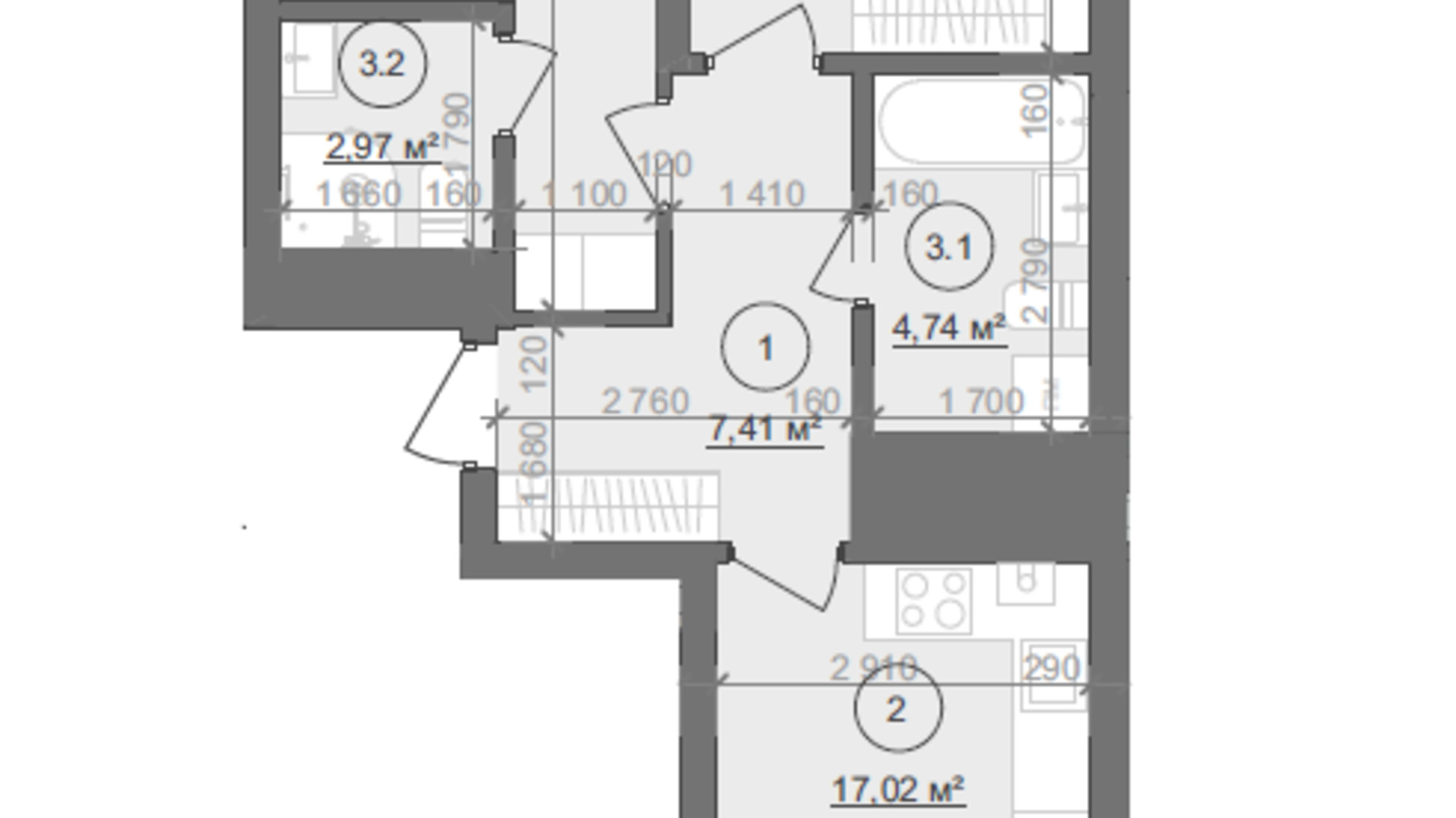 Планування 2-кімнатної квартири в ЖК Well Home 65.88 м², фото 593815