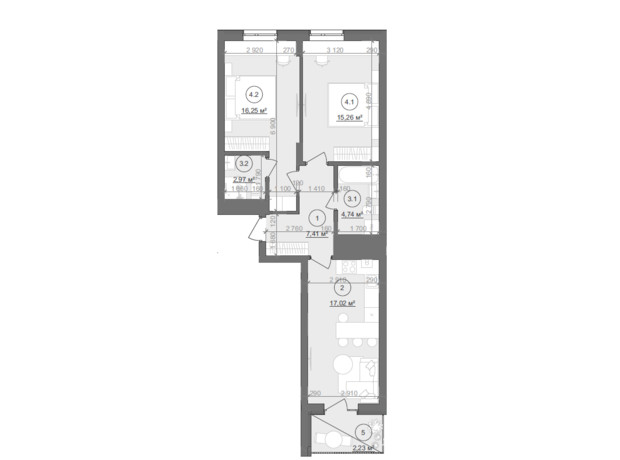 ЖК Well Home: планування 2-кімнатної квартири 65.88 м²