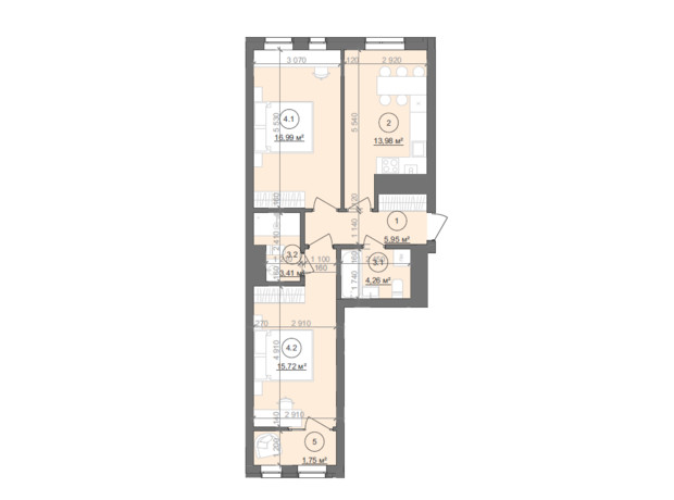 ЖК Well Home: планировка 2-комнатной квартиры 61.8 м²