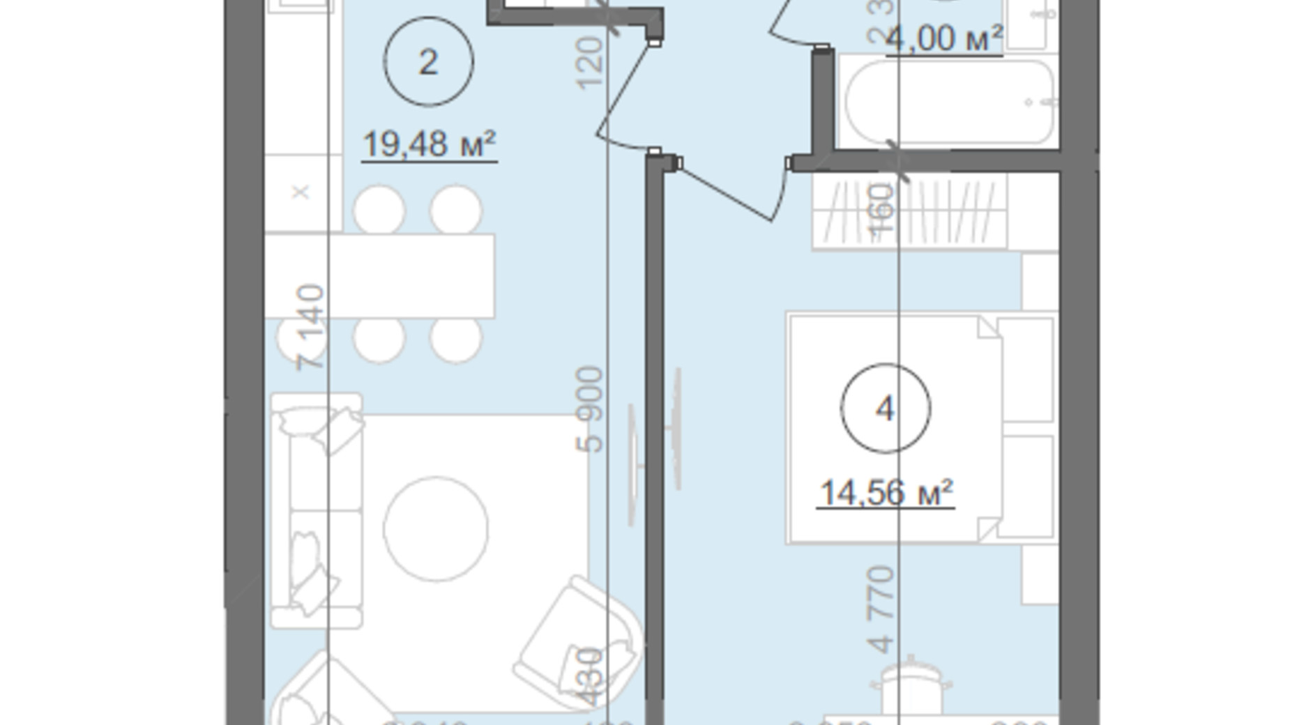 Планування 1-кімнатної квартири в ЖК Well Home 44.92 м², фото 593829