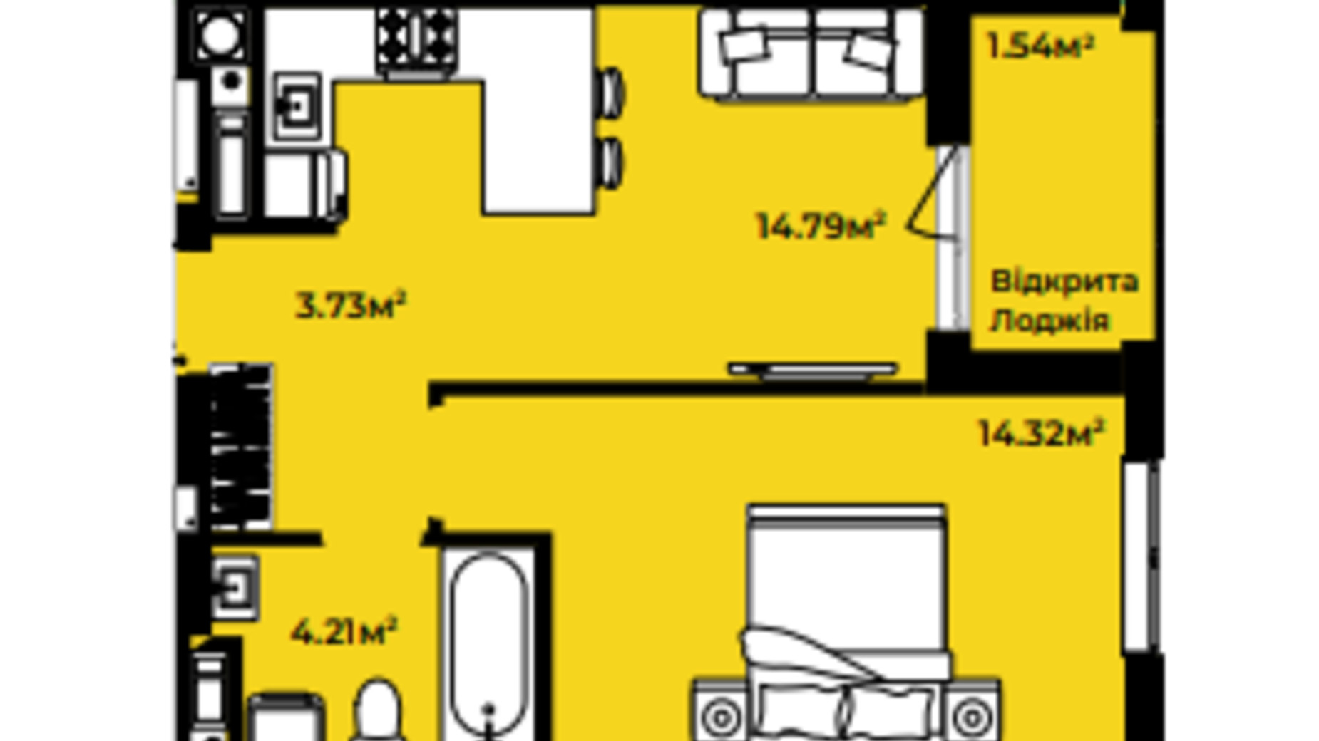Планировка 1-комнатной квартиры в ЖК Continent style  38.59 м², фото 593894