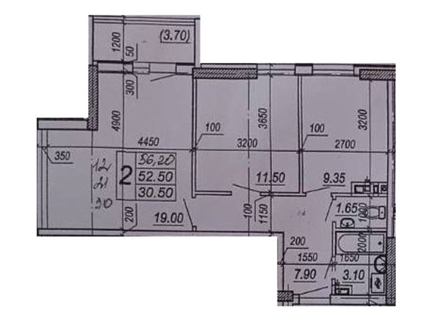 ЖК на Прохоровской: планировка 2-комнатной квартиры 56.2 м²