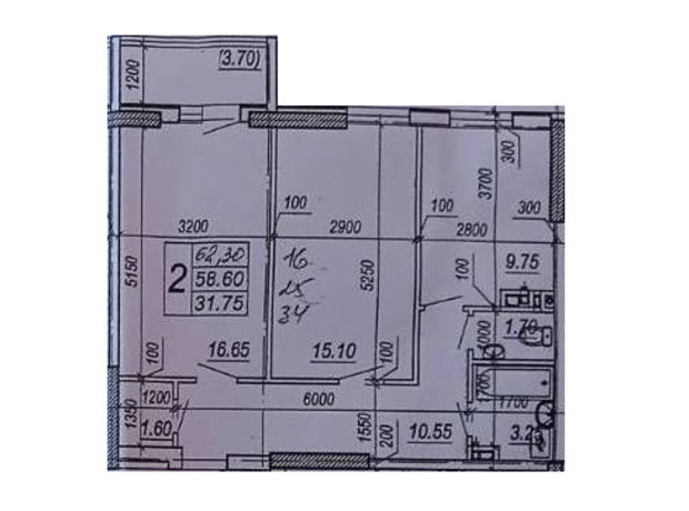 ЖК на Прохоровской: планировка 2-комнатной квартиры 62.3 м²