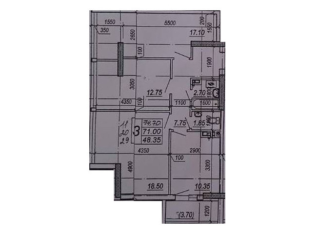 ЖК на Прохоровській: планування 2-кімнатної квартири 74.7 м²