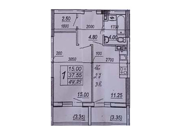 ЖК на Прохоровской: планировка 1-комнатной квартиры 44.25 м²