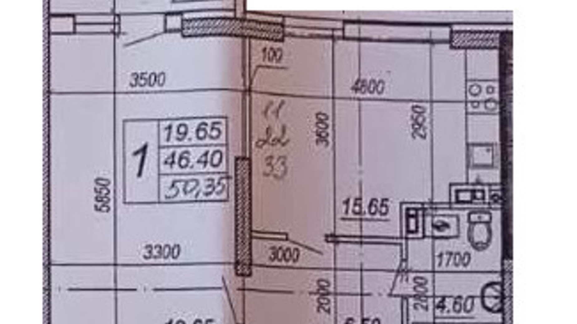 Планування 1-кімнатної квартири в ЖК на Прохоровській 50.35 м², фото 593922