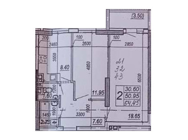 ЖК на Прохоровской: планировка 2-комнатной квартиры 54.15 м²