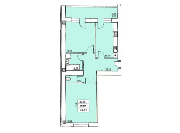 ЖК на Єфимова: планування 2-кімнатної квартири 70.11 м²