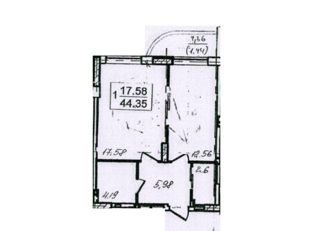 ЖК Нові Черемушки: планування 1-кімнатної квартири 44.32 м²