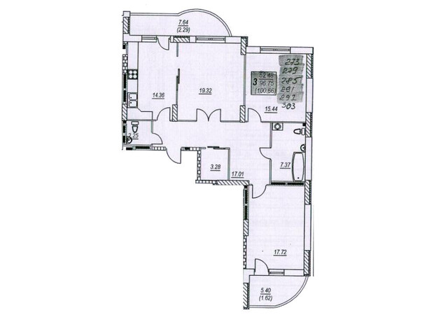 ЖК Новые Черемушки: планировка 3-комнатной квартиры 100.66 м²