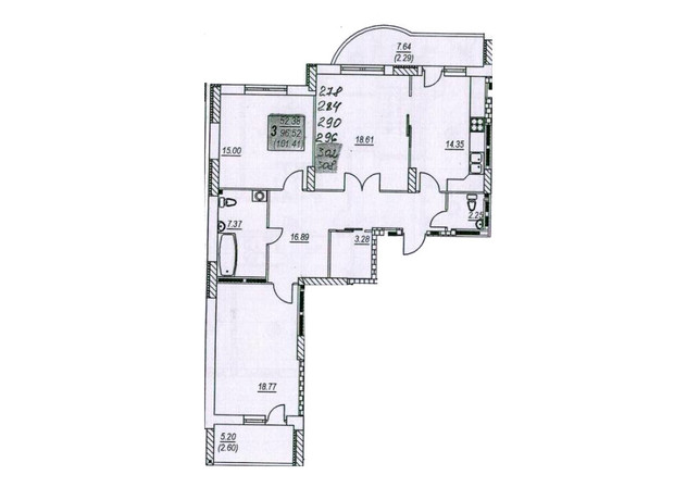 ЖК Нові Черемушки: планування 3-кімнатної квартири 101.89 м²