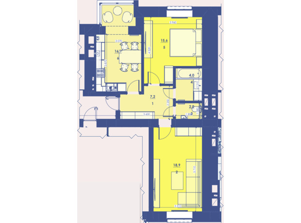 ЖК Great House: планировка 2-комнатной квартиры 63.9 м²