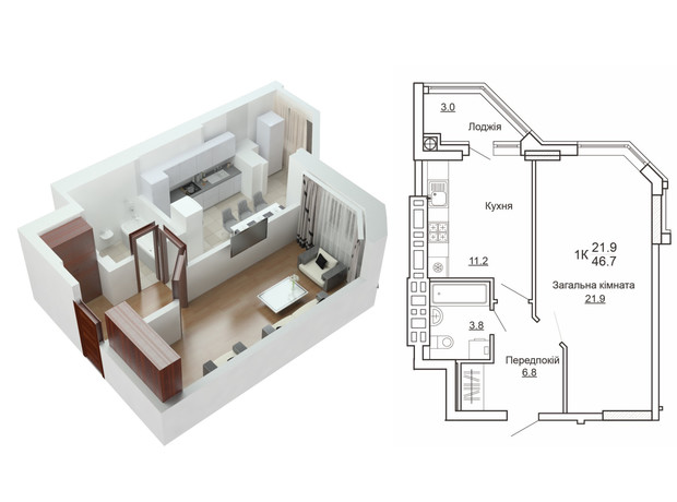 ЖК Святопетровский: планировка 1-комнатной квартиры 48 м²